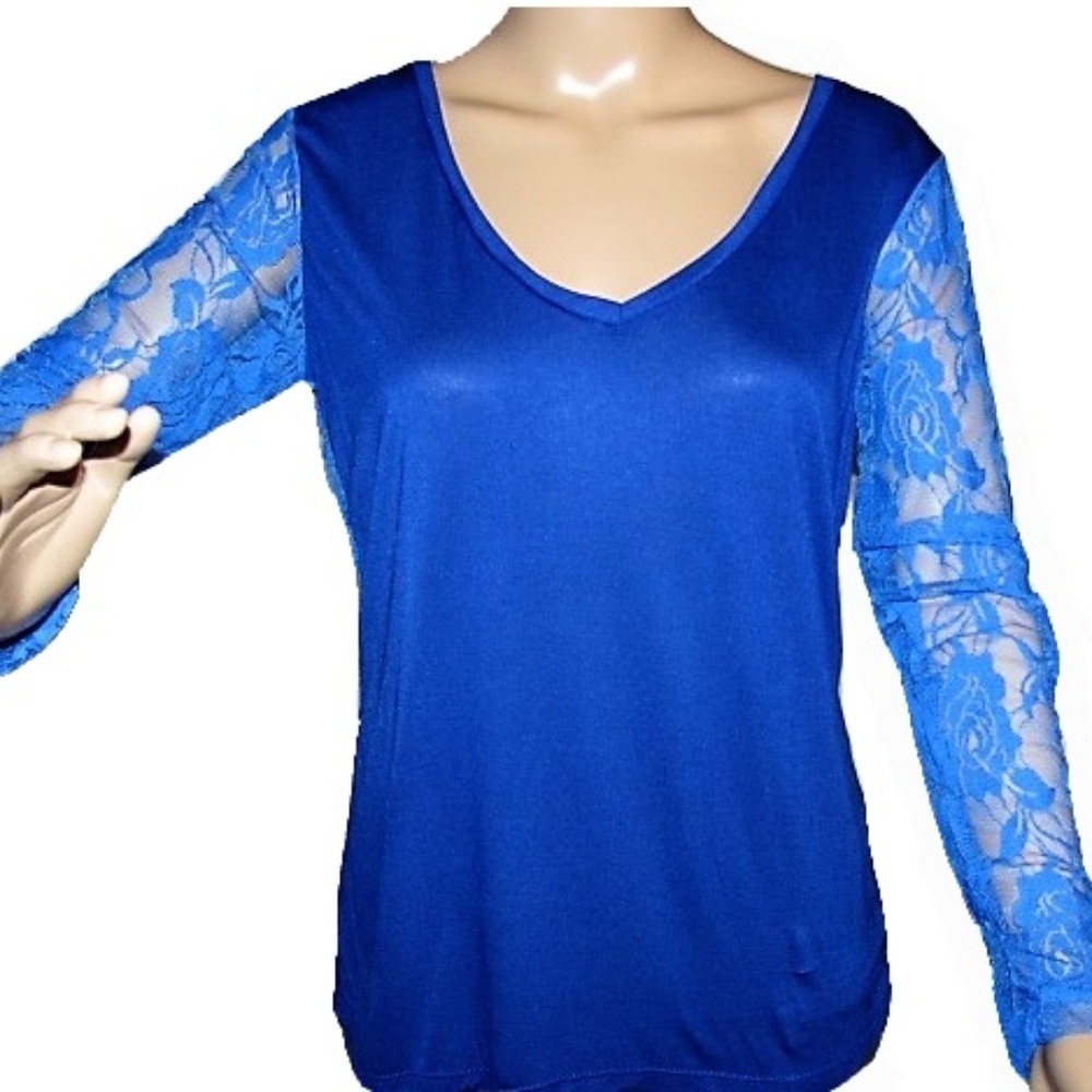 Lace Back/Sleeve Top- Royal Blue